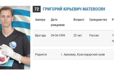 Вратарь ФК «Севастополь» Григорий Матевосян получил новый игровой номер — 72