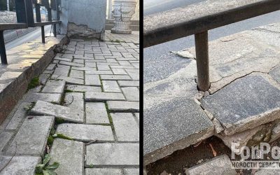 Подпорная стена на ул. Адмирала Октябрьского в Севастополе вздувается