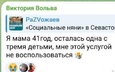 Боты РА советуют многодетной маме найти мужика вместо няни в Севастополе