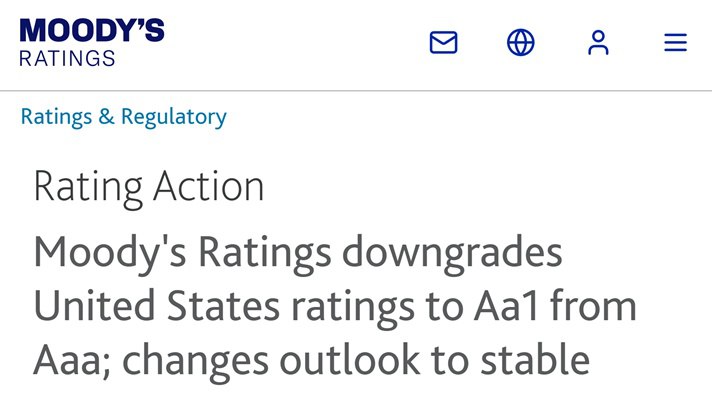 Moody’s понизило кредитный рейтинг США до АА1 из-за роста госдолга