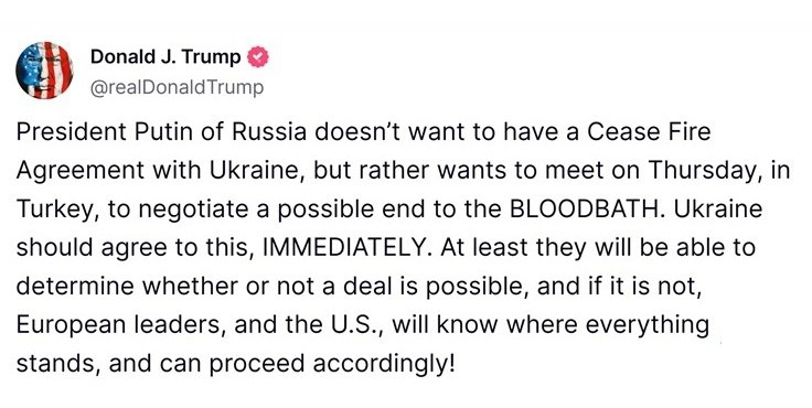 Трамп призвал Украину немедленно согласиться на переговоры с Россией