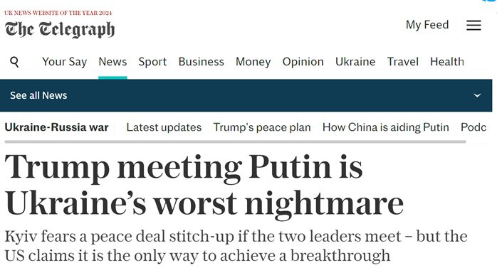 Встреча Путина и Трампа — «худший кошмар Украины», — The Telegraph