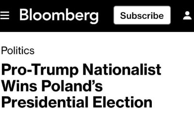 Евроскептик Навроцкий побеждает на выборах президента Польши, — Bloomberg