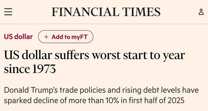 Доллар переживает худшее начало года с 1973 года — Financial Times