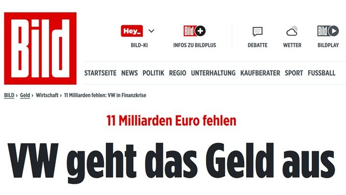 Volkswagen на грани банкротства, предупреждает немецкая Bild (notitle)